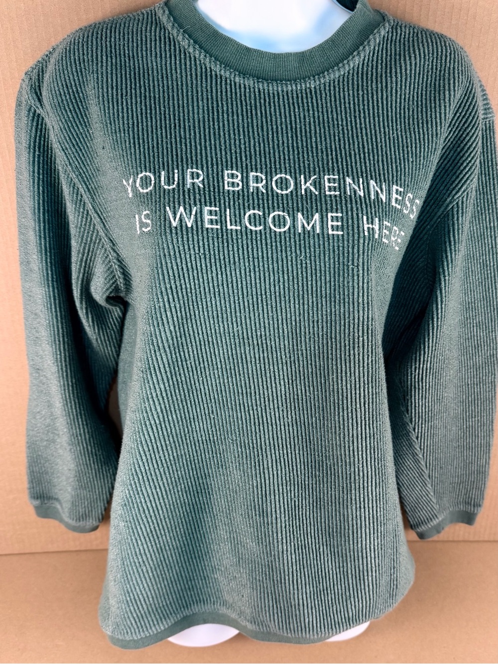 Pennant Sportswear corded rib knit crewneck sweatshirt Green Long sleeve Sz  L